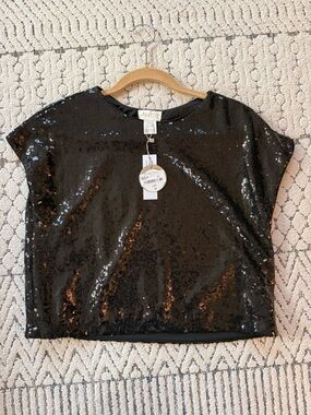 New Apricot Black Sequin Top